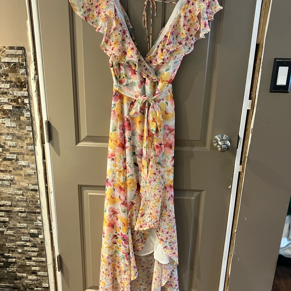 Lulus Floral Ruffle Wrap Dress Small